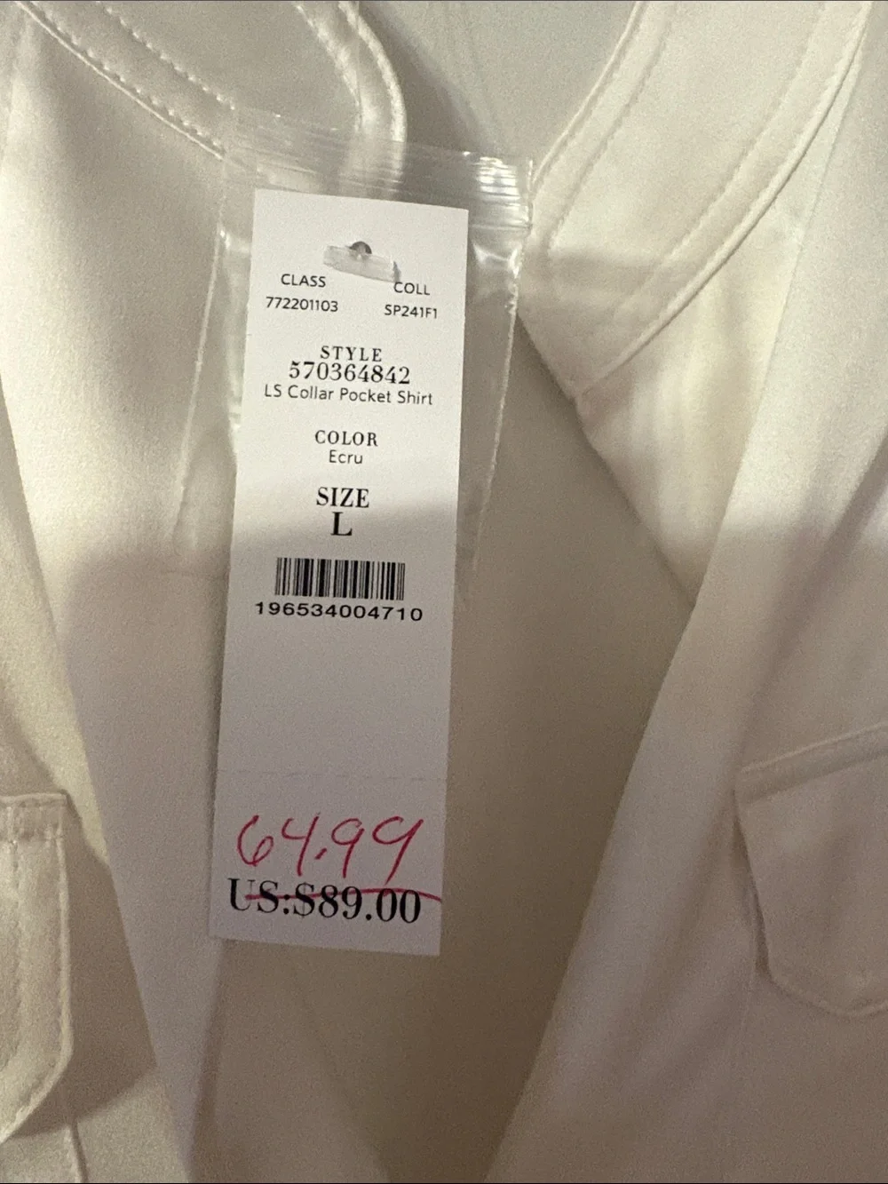 White House Black Market Cream Band-Collar Utility Blouse